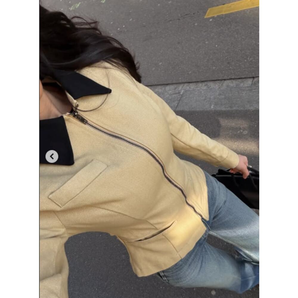 Lioness Soho Tan Black Contrast Canvas Workwear Jacket Jacket Size M